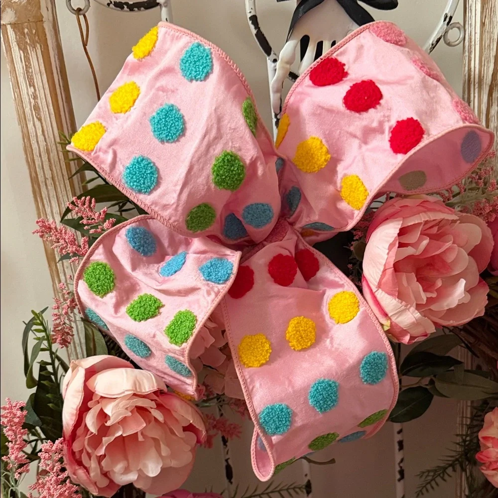 Floral Wreath with Polka Dot 4 in Silk Bow💕